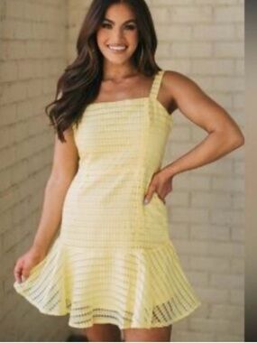 Pale Yellow Square-Neck Fit & Flare Mini Dress